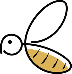 One line drawing of a modern flying bee illustration. 