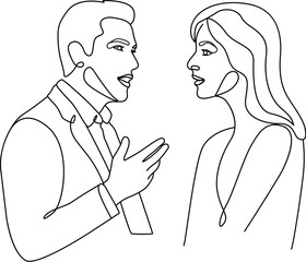 Modern Minimal Couple Line Art Man and Woman Talking. 