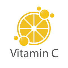 Vitamin C orange and structure. Pill vitamins complex - icon, vector.
