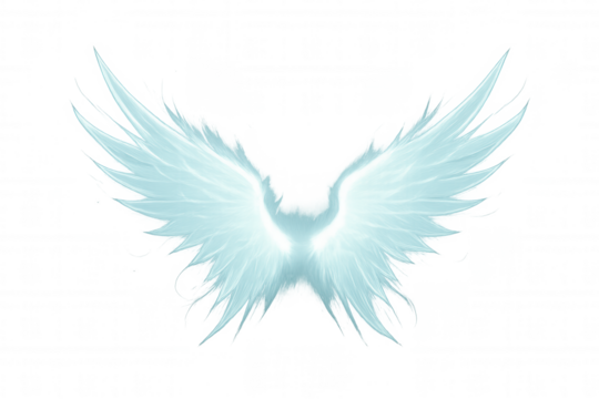 Angel wings ethereal glowing light blue fantasy freedom flying spirituality, isolated on transparent background