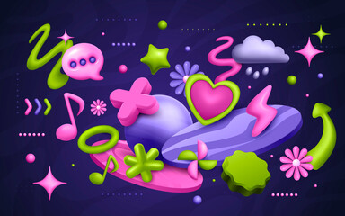 Decorative 3D Elements in Composed Scenes on Transparent Background