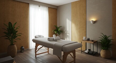 Relaxing Massage Room with Natural Light Warm Decor and Plants