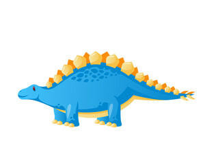 Cartoon Stegosaurus Dinosaur with Blue Scales and Orange Plates on Transparent Background