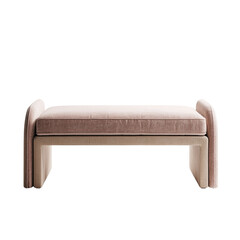 Light pink upholstered bench with sculpted arms