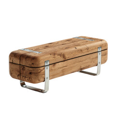 Wooden bench with metal supports