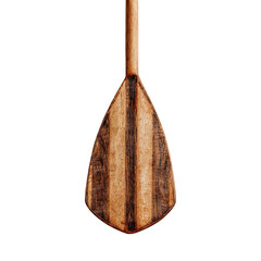 Wooden paddle, back view.  Dark wood,  triangle shaped blade,  two vertical lines