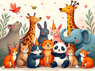 Obraz premium Animals happily gathering together