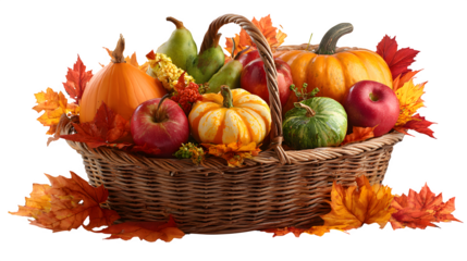 Autumn harvest basket isolated on white background