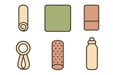 Minimalist collection of yoga and fitness accessories in a modern earthy color palette