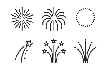 Minimalist outline set of fireworks celebration bursts and exploding stars © Mark