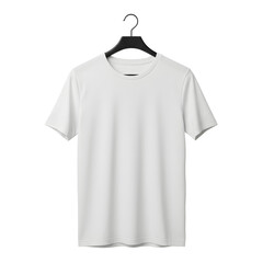A Plain White T-shirt hanging on a black clothes hanger, showcasing a simple yet versatile apparel