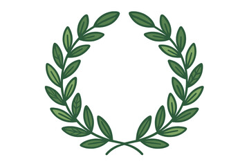 Stylized green laurel wreath symbol of victory and achievement isolated on white background