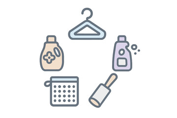 Essential household products and tools for washing, cleaning, and maintaining clothing items