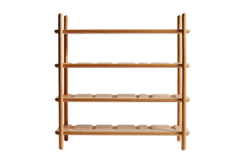 Light brown wooden shelving unit with four tiers