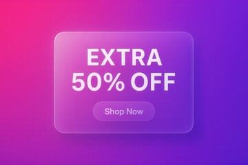 EXTRA 50% OFF discount offer banner, sleek glossy style, enticing retail promo for shoppers.