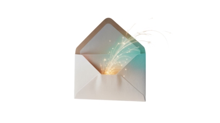 Magical envelope with glowing sparks bursting forth, perfect for celebration, announcements, and conveying excitement with a touch of wonder