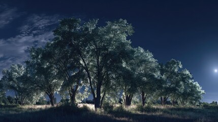 Obraz premium Moonlit Slippery elm field Silver Serenity