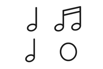 Set of outlined musical notes and symbols used for rhythm and melody composition