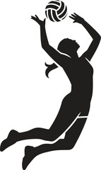 Silhouette of a female volleyball player spiking the ball during a game