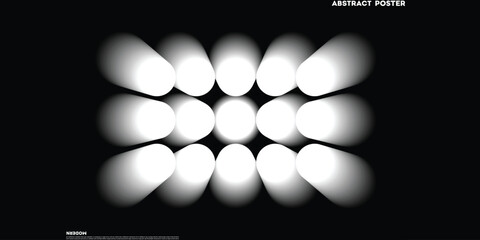 Abstract grid of bright spheres glowing with light and shadow effects isolated on transparent background