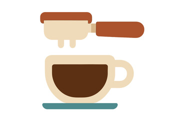 Stylized espresso portafilter and coffee cup with saucer for cafe menu graphic