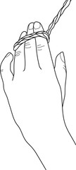 Coloring page with back of hand with green yarn strands wrapped around it.