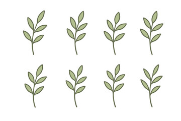 Seamless pattern of simple green leafy branches repeating on a white background