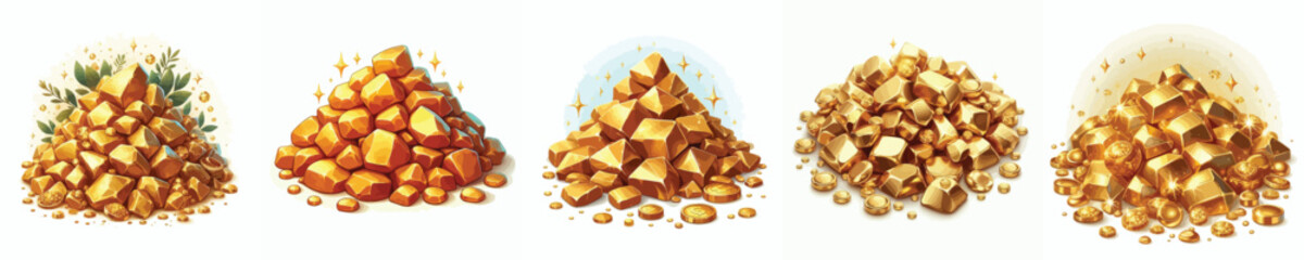 Vector set of gold stone pile images