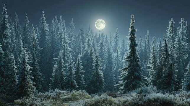 Moonlit White spruce forest Silver Serenity