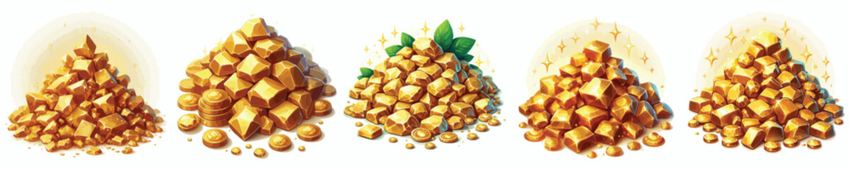 Vector set of gold stone pile images