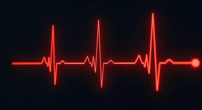 Vibrant red heartbeat line on black background illustrating vital signs and cardiovascular health - Powered by Adobe