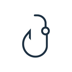 Minimalist fishing hook design on a white background, symbolizing fishing and outdoor activities