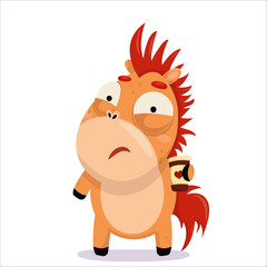 Obraz premium Vector illustration of a stressed horse drinking coffee. Horse, character, 2026, Horoscope, cute, drinking, pony, childish, funny, Chinese, stress