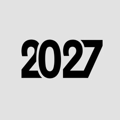 Bold black sans-serif font numeral 2027 with a unique angular cut on the number 7 year numbers