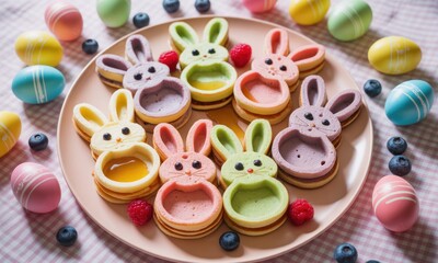 Fototapeta premium Colorful bunny pancake Easter treats