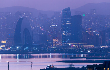 Panoramic view of Baku at night