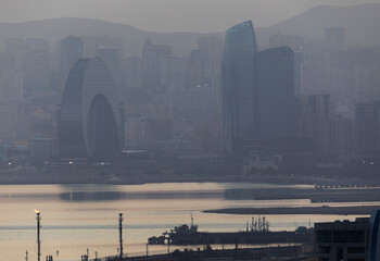 Panoramic view of Baku at night