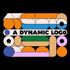 Abstract geometric logo design with text ADYNAMICLOGO in a retro color palette dynamic
