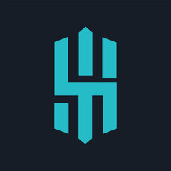 Obraz premium Modern Monogram Initials 'S' and 'R' (or 'H') Corporate Mark with Skyscraper Silhouette, Luxury Cyan and Dark Blue Architectural Branding for Property and Construction, Building Futures Slogan Vector