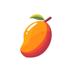 Vibrant mango illustration showcasing its glossy skin and green leaf against a plain background
