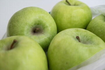 Green apples packaging mockup eco bag white background copy space