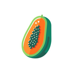 Vibrant papaya fruit cut in half, showcasing its orange flesh and black seeds, isolated