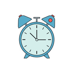 Vintage blue alarm clock displaying the time with a simple white background, ideal for time management themes
