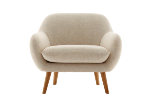 Cream-colored arm chair with rounded edges