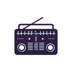 Vintage radio with dials and speakers, set against a minimalistic white background, ideal for music themes