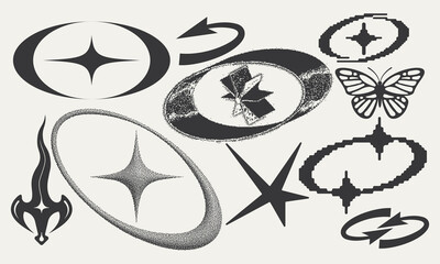 Monochrome designs with butterfly imagery and stellar elements