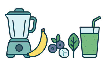 Healthy green smoothie preparation with blender and fresh ingredients