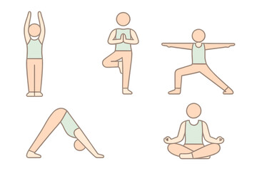Basic yoga poses collection featuring Tree Warrior and Downward Dog postures