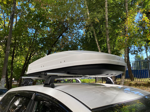 Car top box or Roof pod. Concept of road trips.