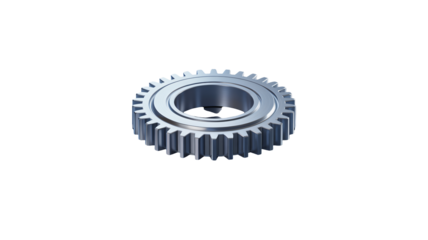 Shiny, metallic gear isolated on black, symbolizing industry, engineering, and precision in a modern design, ideal for tech and business projects.